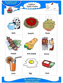 ingilizce Yiyecek-içecek flashcard-eğitici kartlar 